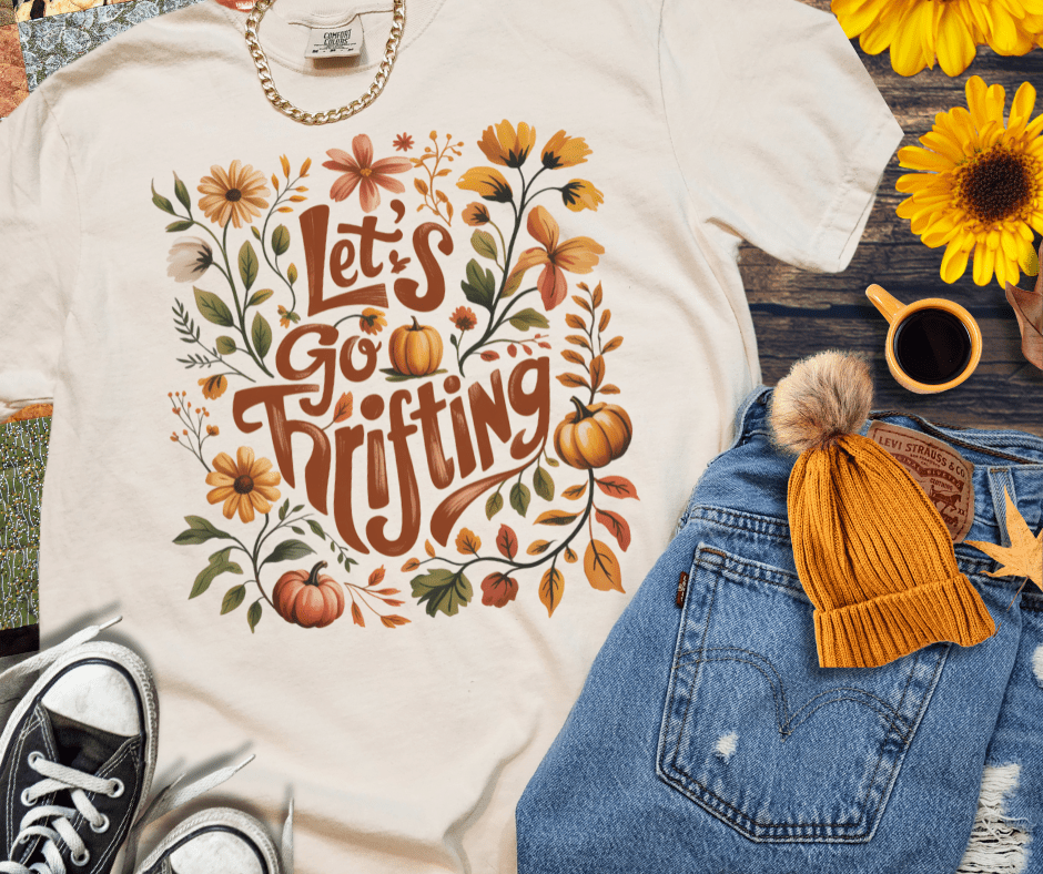 Let's Go Thrifting Flowers & Pumpkins Ivory Tee - Tees - The Red Rival