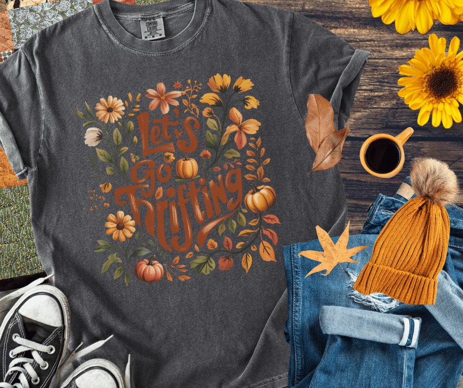Let's Go Thrifting Flowers & Pumpkins Pepper Tee - Tees - The Red Rival