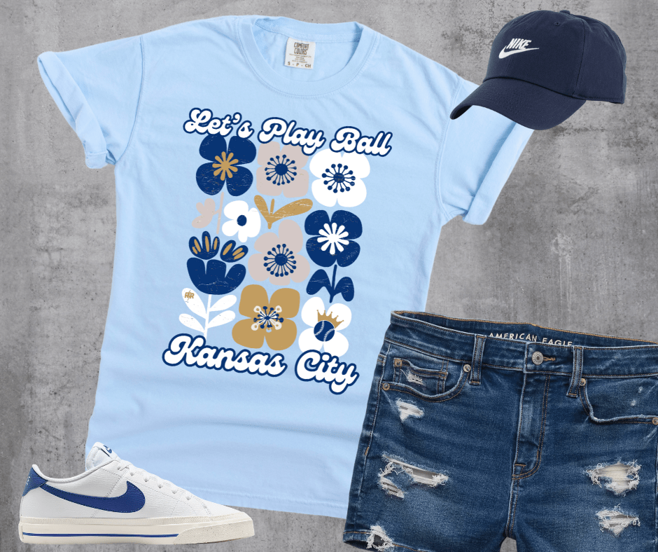 Let's Play Ball Kansas City Abstract Flowers Light Blue Tee - Tees - The Red Rival