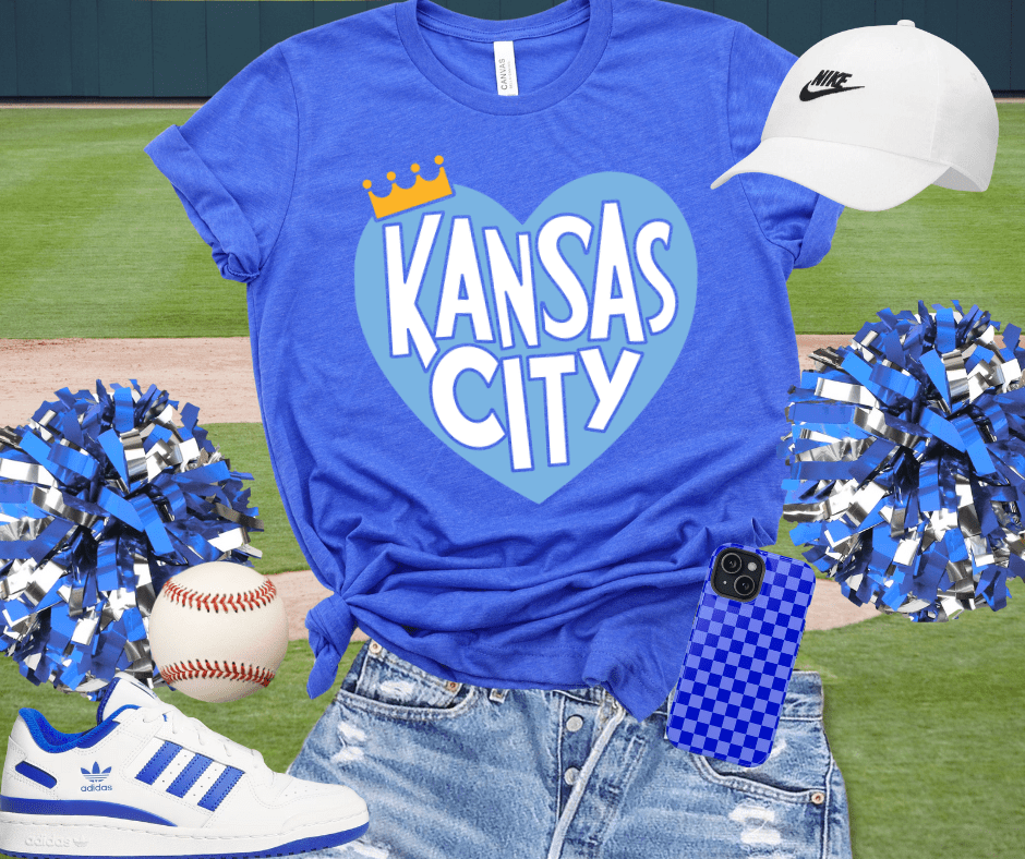 Light Blue Kansas City Heart with Crown Royal Heather Blue Tee - Tees - The Red Rival