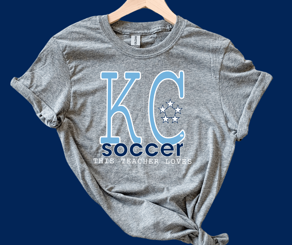 Light Blue & Navy This Teacher Loves KC Soccer - Tees - The Red Rival