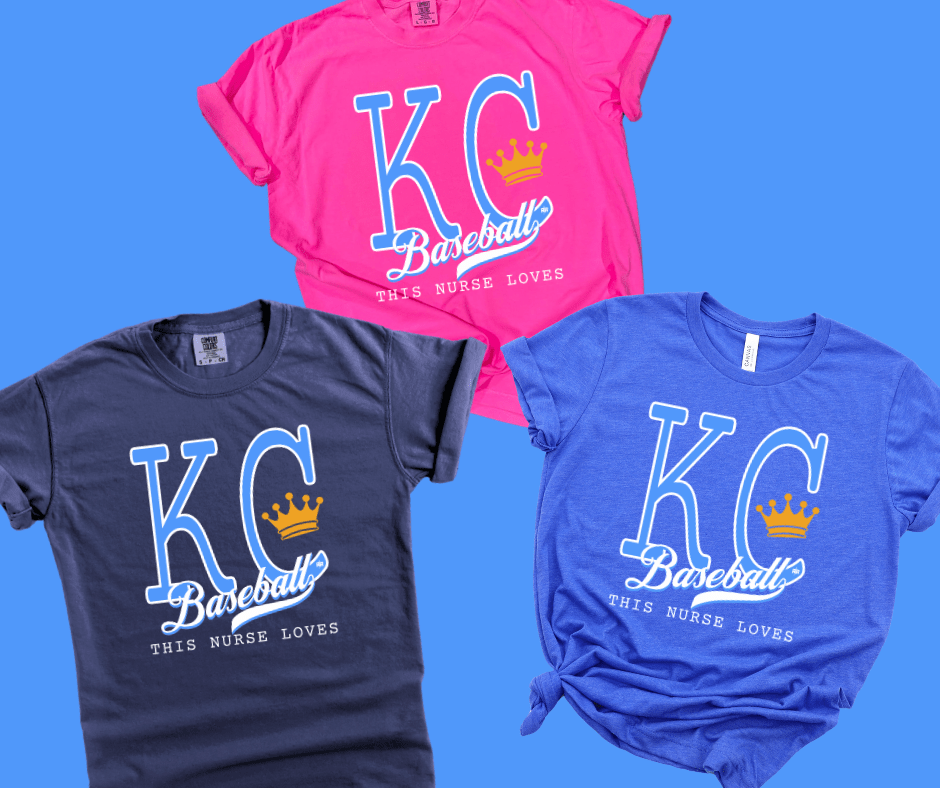 Light Blue & White This Nurse Loves KC Baseball (Pick Your Tee Color) - Tees - The Red Rival