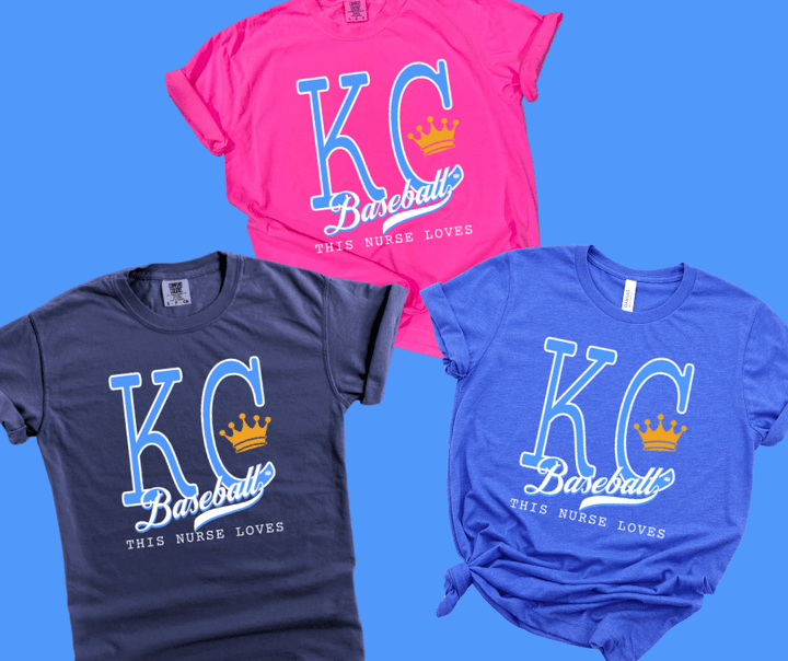 Light Blue & White This Nurse Loves KC Baseball (Pick Your Tee Color) - Tees - The Red Rival