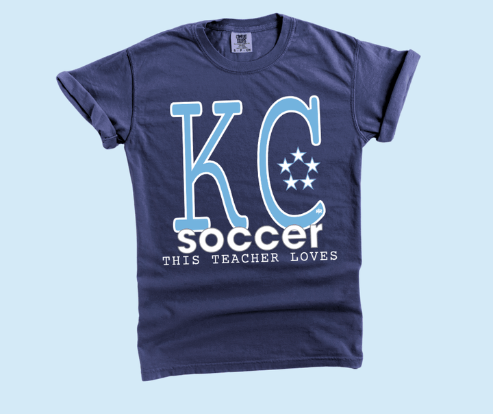 Light Blue & White This Teacher Loves KC Soccer - Tees - The Red Rival
