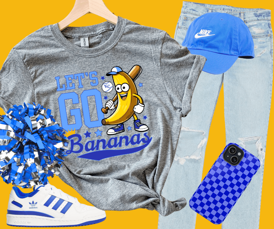 Light Blue/Royal Blue Let's Go Bananas Grey Tee - Tees - The Red Rival