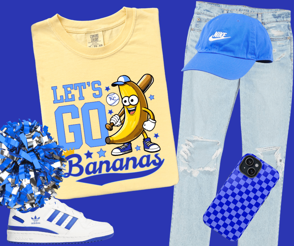 Light Blue/Royal Blue Let's Go Bananas Light Yellow Graphic Tee - Graphic Tee - The Red Rival