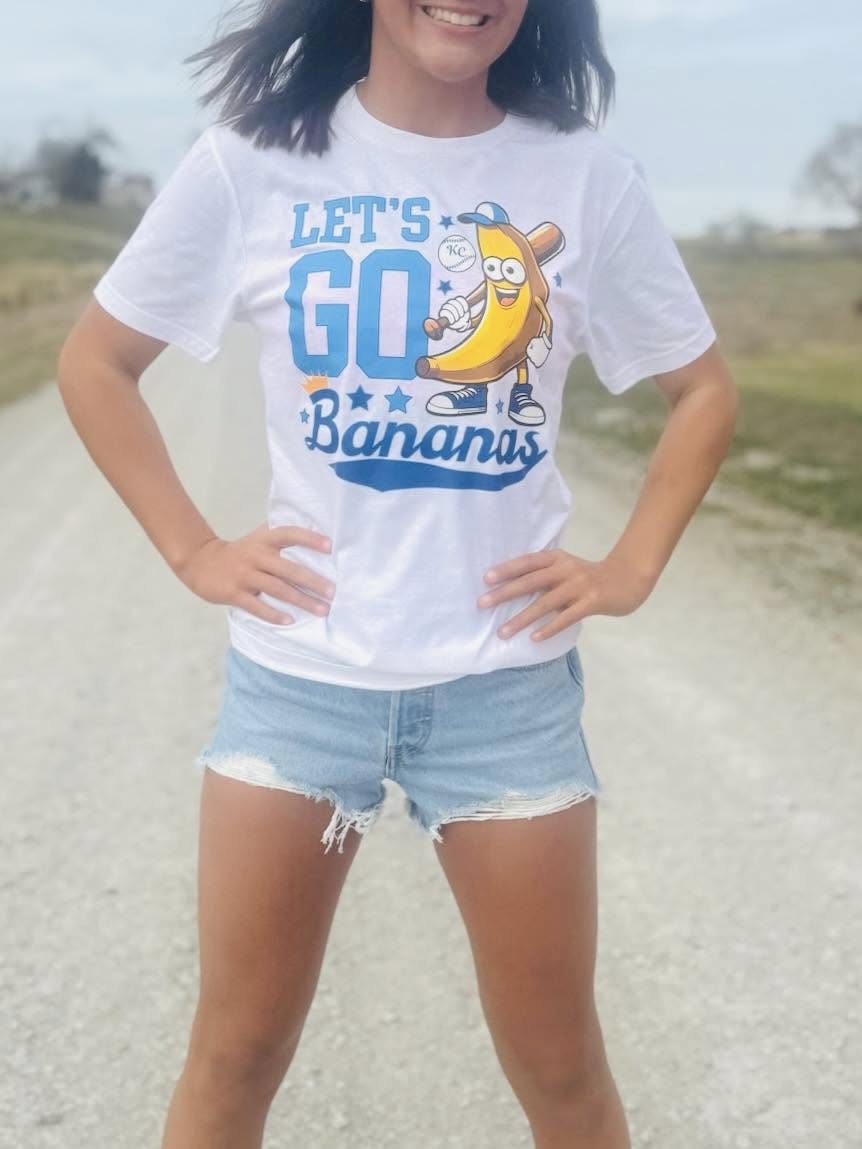 Light Blue/Royal Blue Let's Go Bananas White Graphic Tee - Graphic Tee - The Red Rival