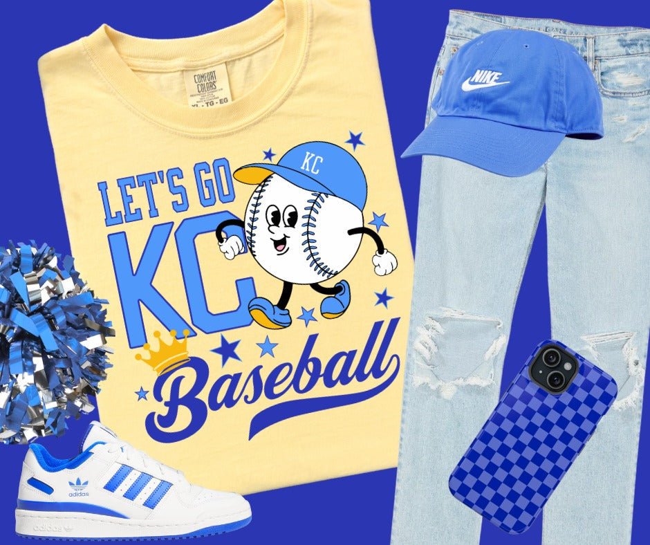 Light Blue/Royal Blue Let's Go KC Baseball Light Yellow Tee - Graphic Tee - The Red Rival