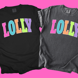 LOLLY - Multi - Color Varsity Letters (Pick your design & tee color) - Graphic Tee - The Red Rival