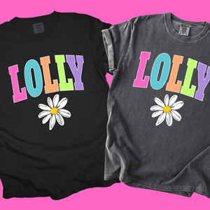 LOLLY - Multi - Color Varsity Letters (Pick your design & tee color) - Graphic Tee - The Red Rival