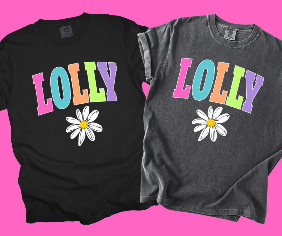 LOLLY - Multi - Color Varsity Letters (Pick your design & tee color) - Graphic Tee - The Red Rival