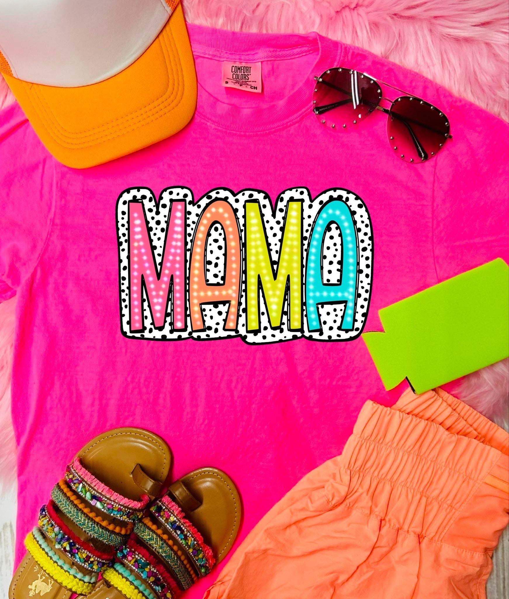 Mama Dalmatian Dot Neon Pink Tee - Graphic Tee - The Red Rival