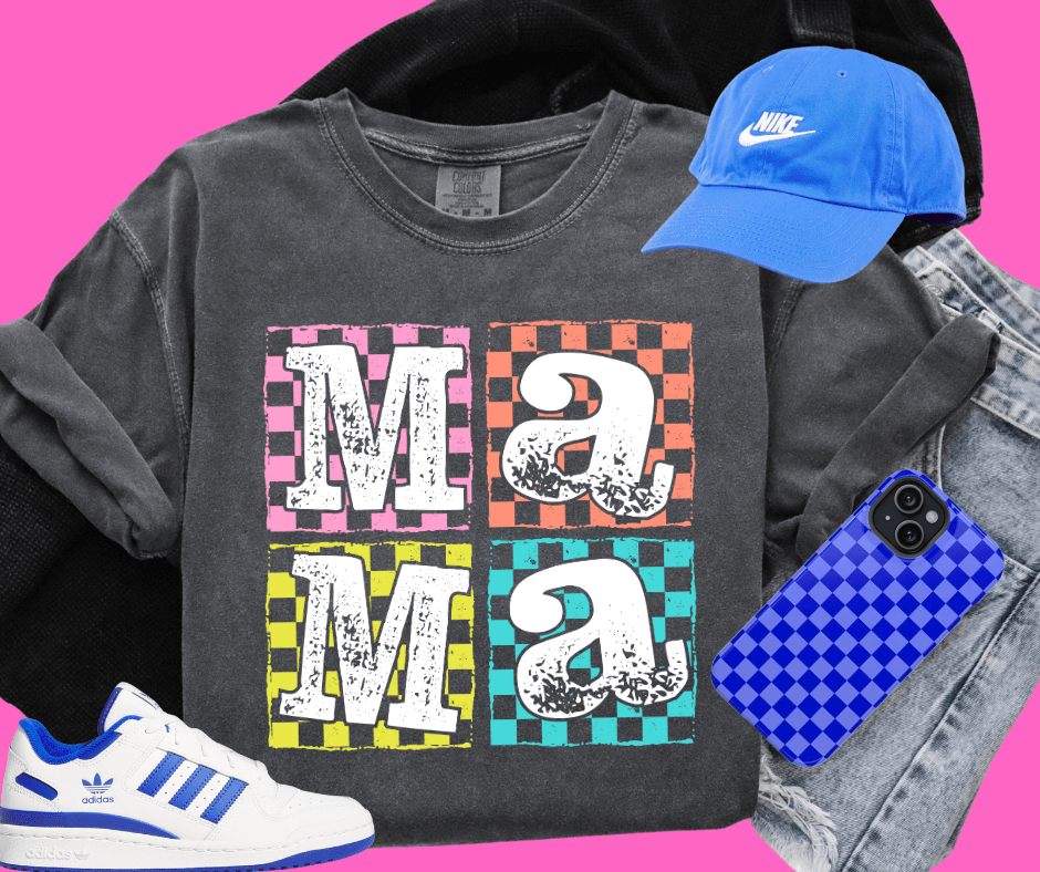 Mama Pastel Checkered Background - Graphic Tee - The Red Rival