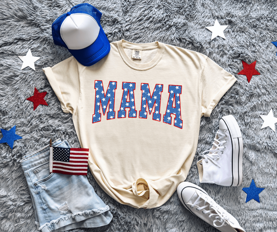 Mama Red, White, and Blue Star Letters - Graphic Tee - The Red Rival