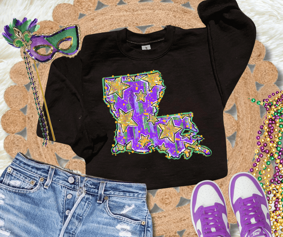 Mardi Gras Painted Louisiana Black Sweatshirt or Tee - Graphic Tee - The Red Rival