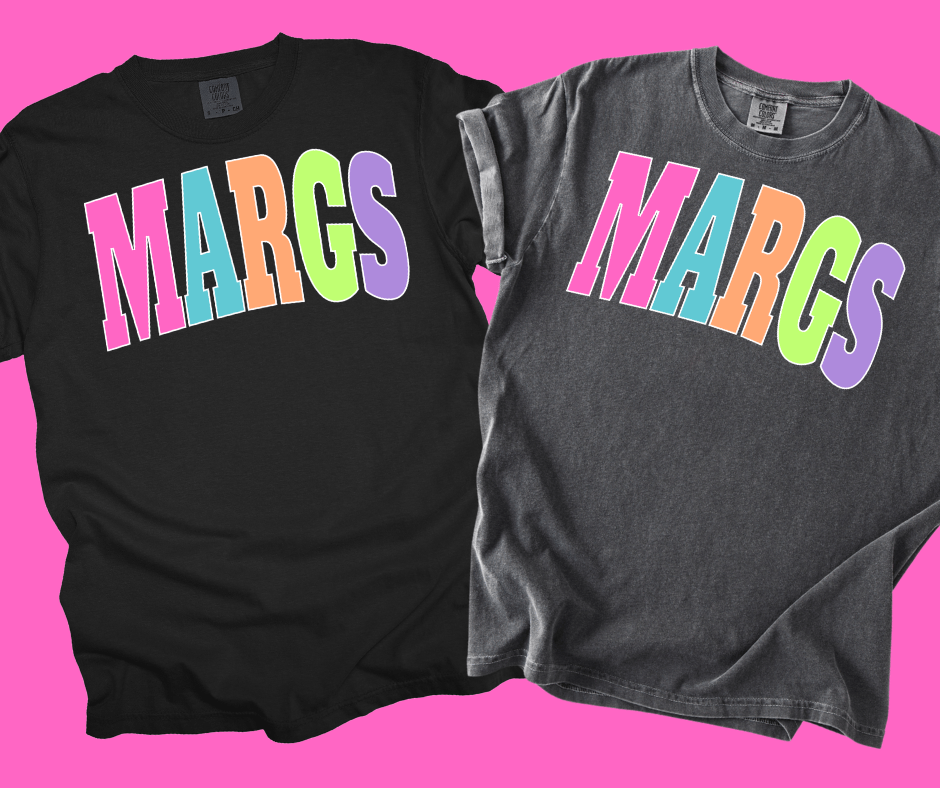 MARGS - Multi - Color Varsity Letters (Pick your tee color) - Graphic Tee - The Red Rival