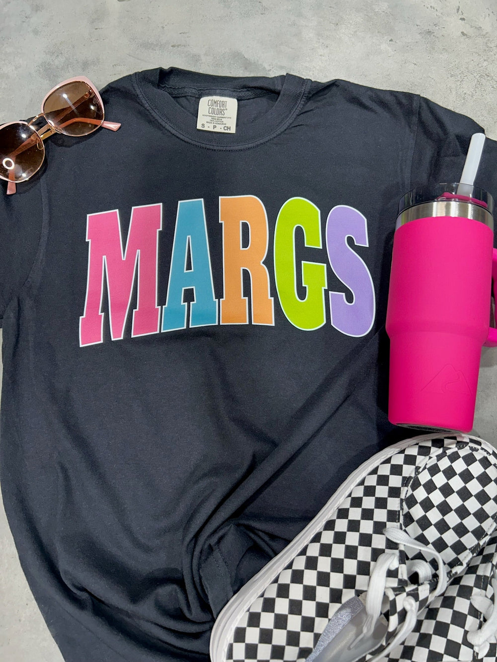 MARGS - Multi - Color Varsity Letters (Pick your tee color) - Graphic Tee - The Red Rival