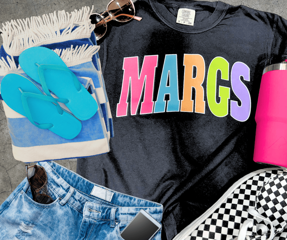 MARGS - Multi - Color Varsity Letters (Pick your tee color) - Graphic Tee - The Red Rival