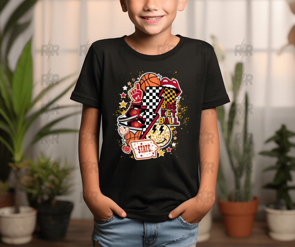 Maroon & Gold Basketball Icons Black Tee - Tees - The Red Rival