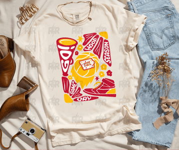 Maroon & Gold Hand Drawn Abstract BASKETBALL/Hoop Season Cream Tee - Tees - The Red Rival