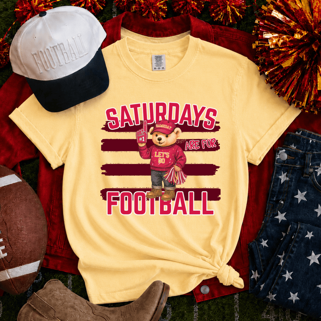 Maroon Stripes Bear Saturdays are for Football Butter Tee - Tees - The Red Rival