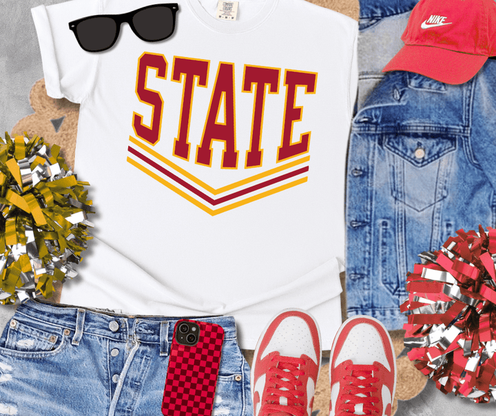 Maroon/Gold V - Lines White Tee - Wholesale - The Red Rival