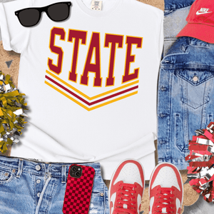 Maroon/Gold V - Lines White Tee - Wholesale - The Red Rival