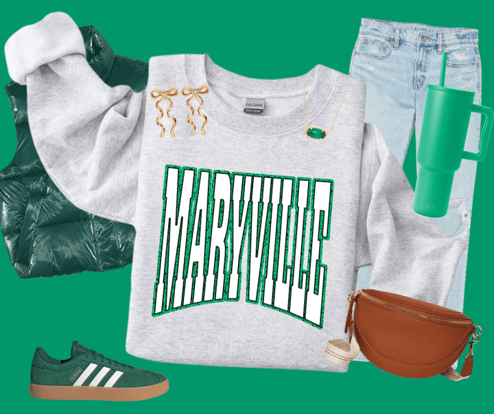 MARYVILLE Block Letters Green Outline (Pick Your Sweatshirt Color) - Wholesale - The Red Rival