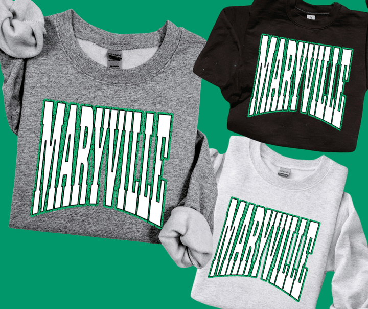 MARYVILLE Block Letters Green Outline (Pick Your Sweatshirt Color) - Wholesale - The Red Rival