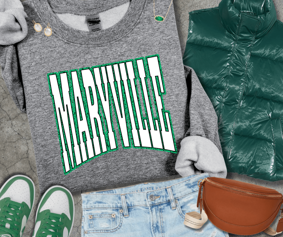 MARYVILLE Block Letters Green Outline (Pick Your Sweatshirt Color) - Wholesale - The Red Rival