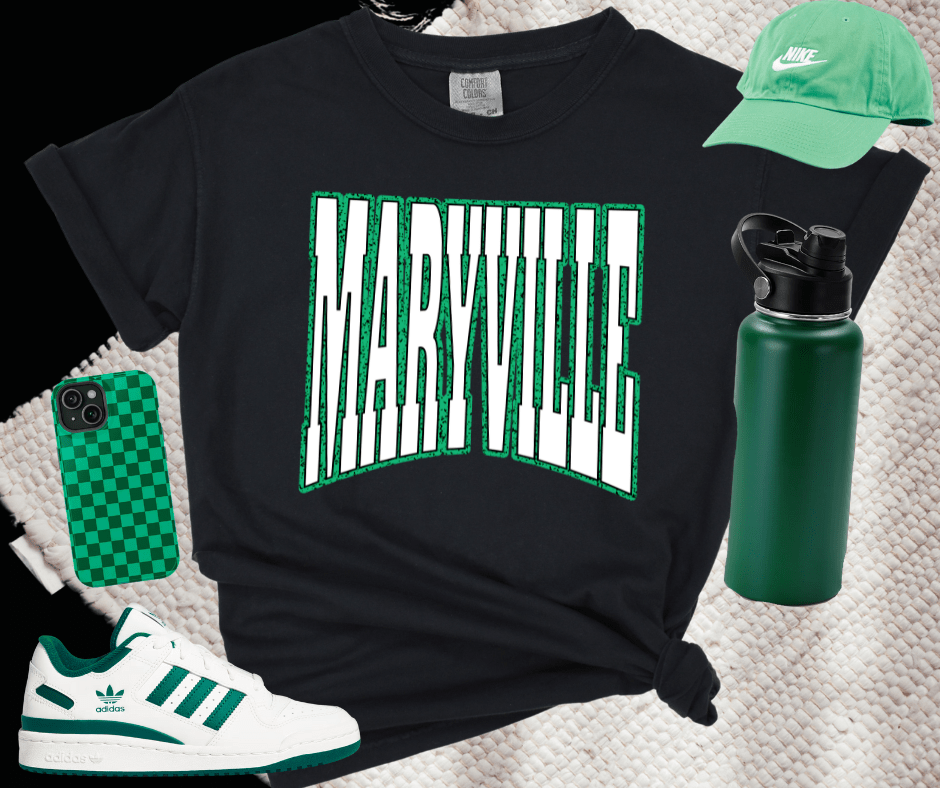MARYVILLE Block Letters Green Outline (Pick Your TShirt Color) - Wholesale - The Red Rival