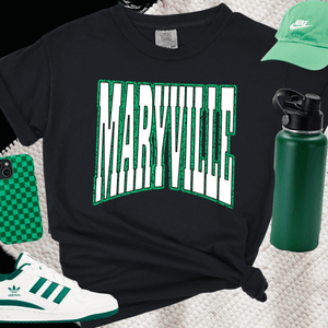 MARYVILLE Block Letters Green Outline (Pick Your TShirt Color) - Wholesale - The Red Rival