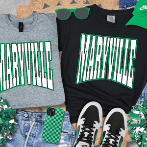 MARYVILLE Block Letters Green Outline (Pick Your TShirt Color) - Wholesale - The Red Rival
