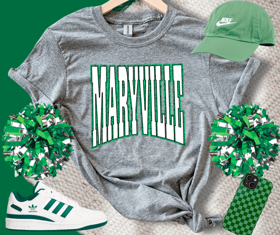 MARYVILLE Block Letters Green Outline (Pick Your TShirt Color) - Wholesale - The Red Rival