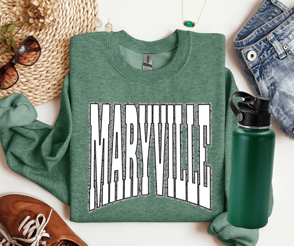MARYVILLE Block Letters Grey Outline Heather Green Sweatshirt - Wholesale - The Red Rival