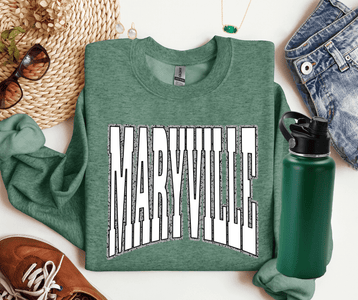 MARYVILLE Block Letters Grey Outline Heather Green Sweatshirt - Wholesale - The Red Rival