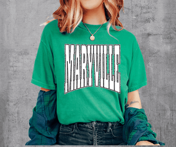 MARYVILLE Block Letters Grey Outline Kelly Green Tee - Wholesale - The Red Rival