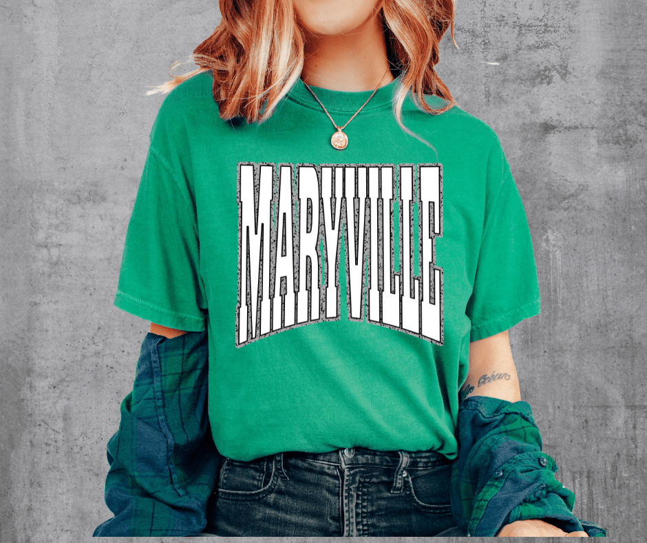 MARYVILLE Block Letters Grey Outline Kelly Green Tee - Wholesale - The Red Rival