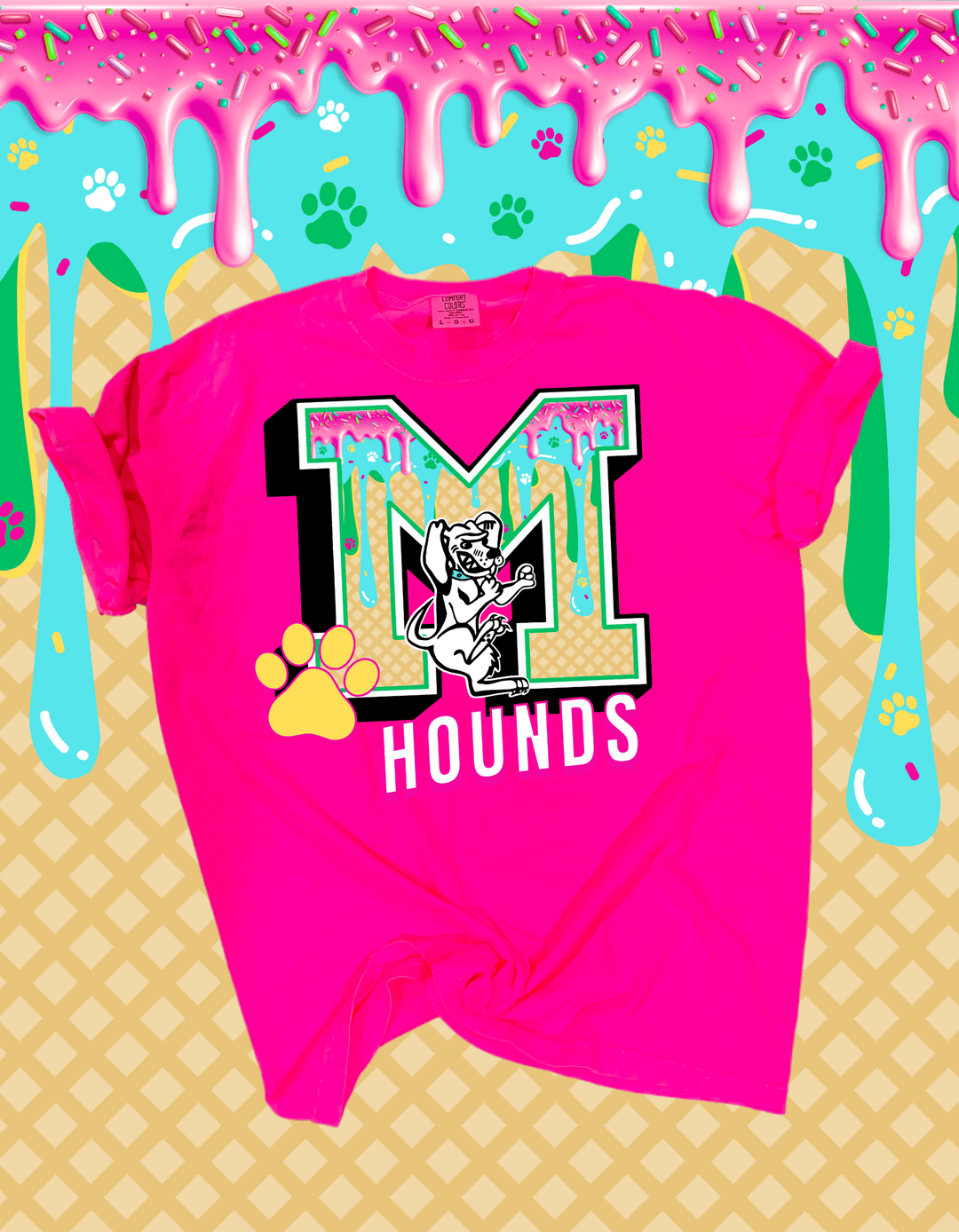 Maryville Hounds Ice Cream Drip Pink Tee - Graphic Tee - The Red Rival
