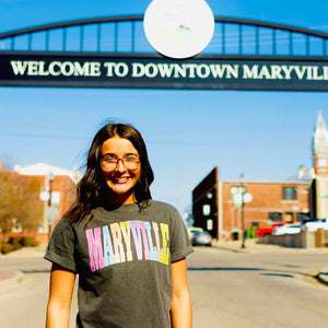 MARYVILLE - Multi - Color Varsity Letters (Pick your tee color) - Graphic Tee - The Red Rival