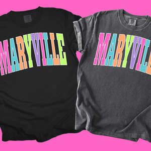 MARYVILLE - Multi - Color Varsity Letters (Pick your tee color) - Graphic Tee - The Red Rival