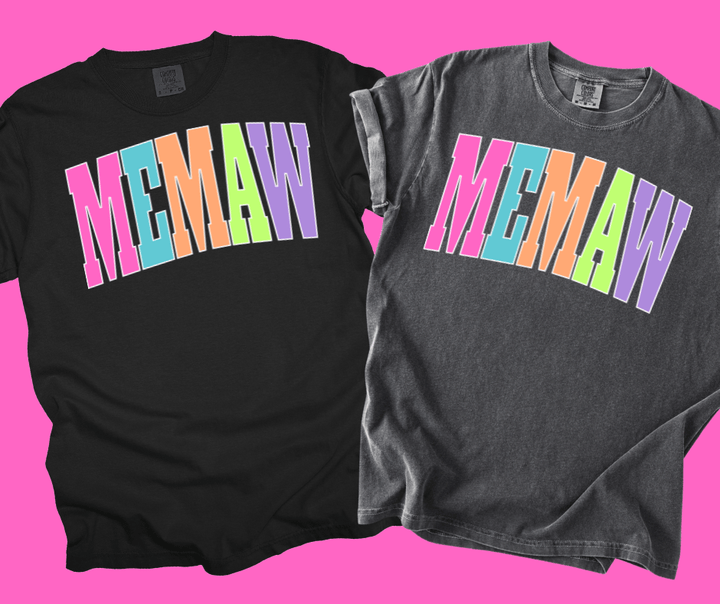 MEMAW - Multi - Color Varsity Letters (Pick your design &amp; tee color) - Graphic Tee - The Red Rival