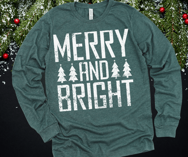 MERRY and BRIGHT White Ink (Select your Color & Style) - Graphic Tee - The Red Rival