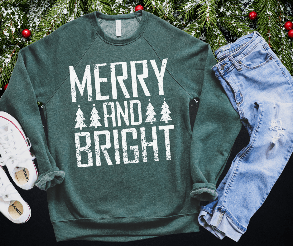 MERRY and BRIGHT White Ink (Select your Color & Style) - Graphic Tee - The Red Rival