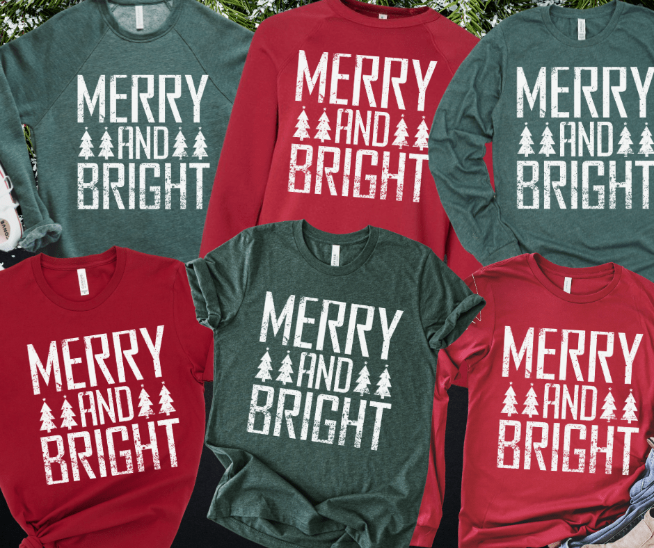 MERRY and BRIGHT White Ink (Select your Color & Style) - Graphic Tee - The Red Rival