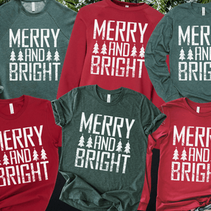 MERRY and BRIGHT White Ink (Select your Color & Style) - Graphic Tee - The Red Rival