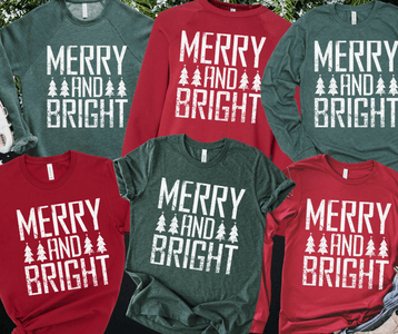 MERRY and BRIGHT White Ink (Select your Color & Style) - Graphic Tee - The Red Rival