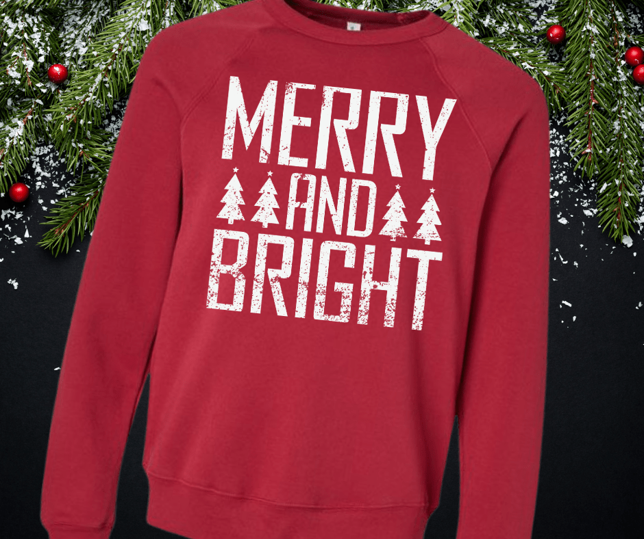 MERRY and BRIGHT White Ink (Select your Color & Style) - Graphic Tee - The Red Rival