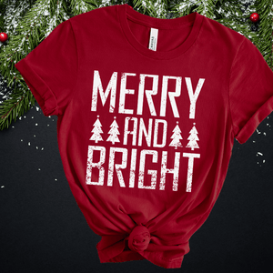 MERRY and BRIGHT White Ink (Select your Color & Style) - Graphic Tee - The Red Rival