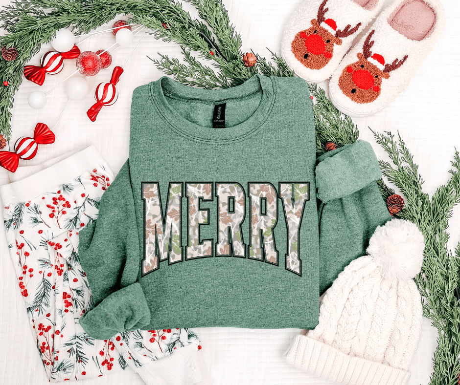 Merry Snow Camo Heather Green Sweatshirt - Graphic Tee - The Red Rival